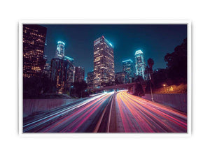 Night city light trail canvas photography for modern office wall decor.