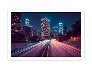Night city light trail canvas photography for modern office wall decor.