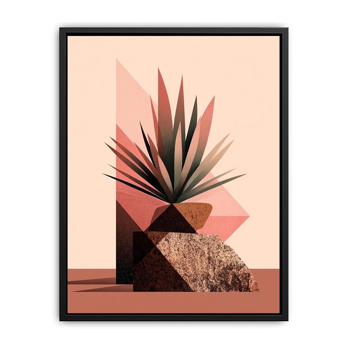 Earth tone geometric plant canvas art for modern living room decor.