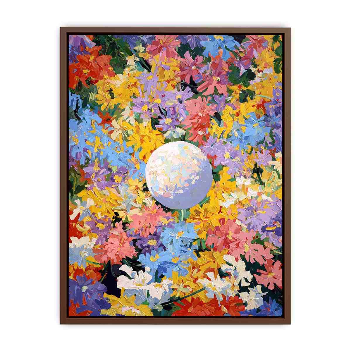 Colorful floral moon canvas art for joyful modern bedroom wall decor.