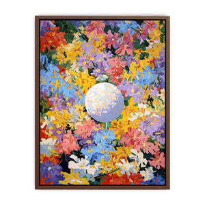 Colorful floral moon canvas art for joyful modern bedroom wall decor.