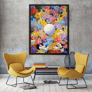 Colorful floral moon canvas art for joyful modern bedroom wall decor.