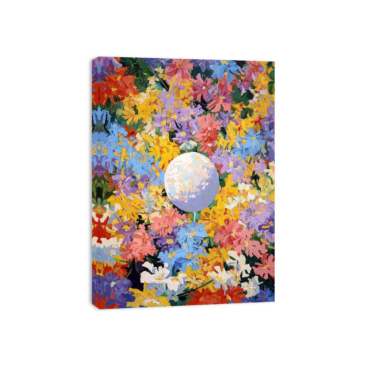 Colorful floral moon canvas art for joyful modern bedroom wall decor.