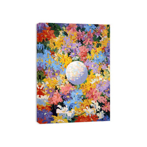 Colorful floral moon canvas art for joyful modern bedroom wall decor.