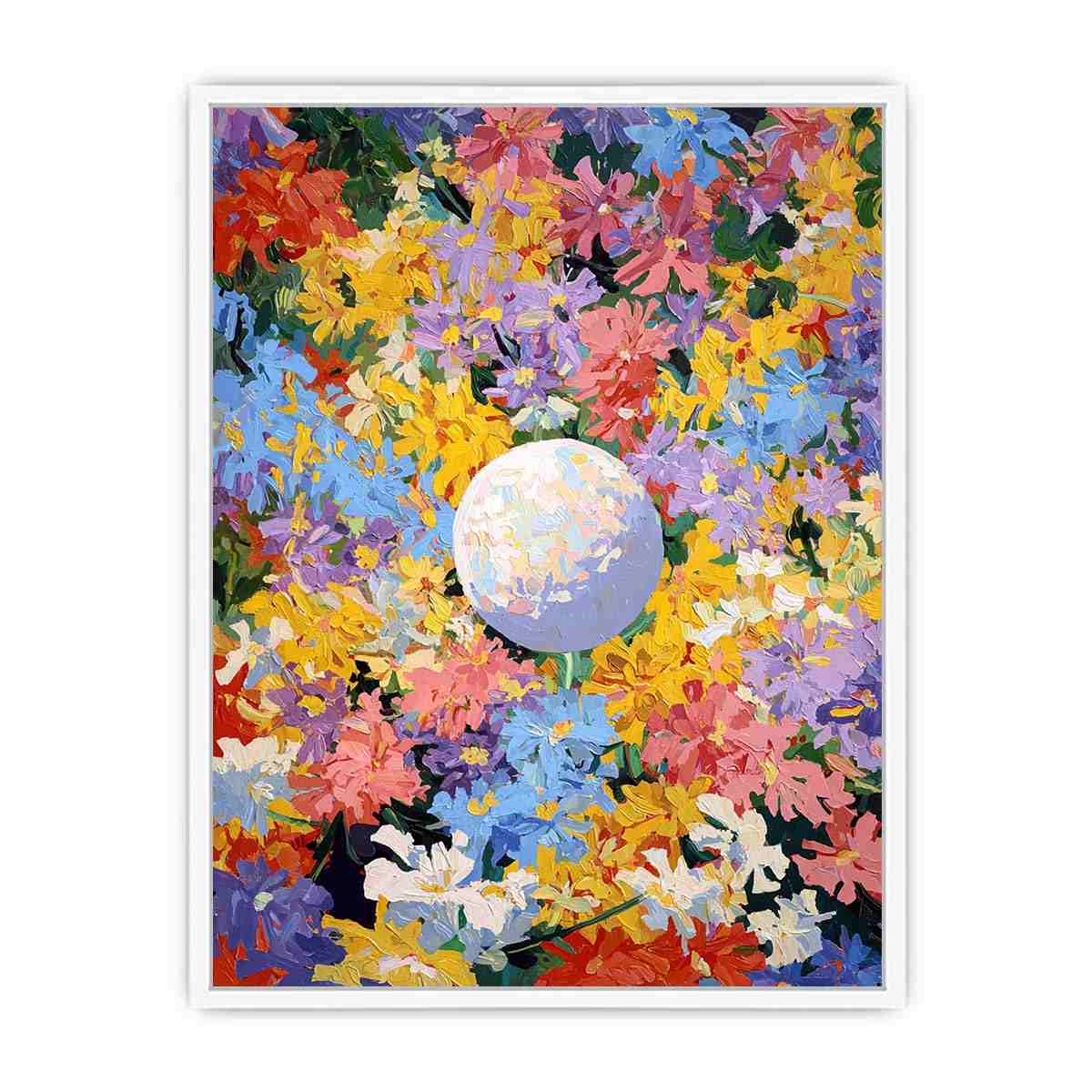 Colorful floral moon canvas art for joyful modern bedroom wall decor.