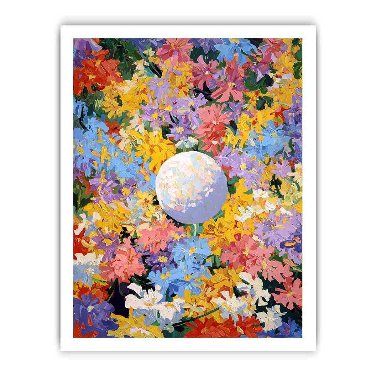 Colorful floral moon canvas art for joyful modern bedroom wall decor.