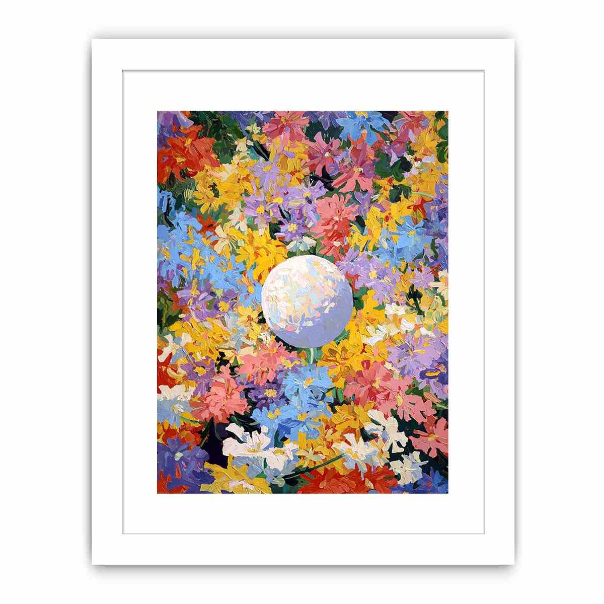 Colorful floral moon canvas art for joyful modern bedroom wall decor.