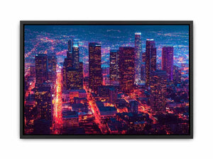 Night city skyline photography canvas art for modern living room or office decor.