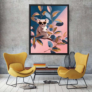 Cute koala illustration canvas art with sunglasses for kids room decor.
