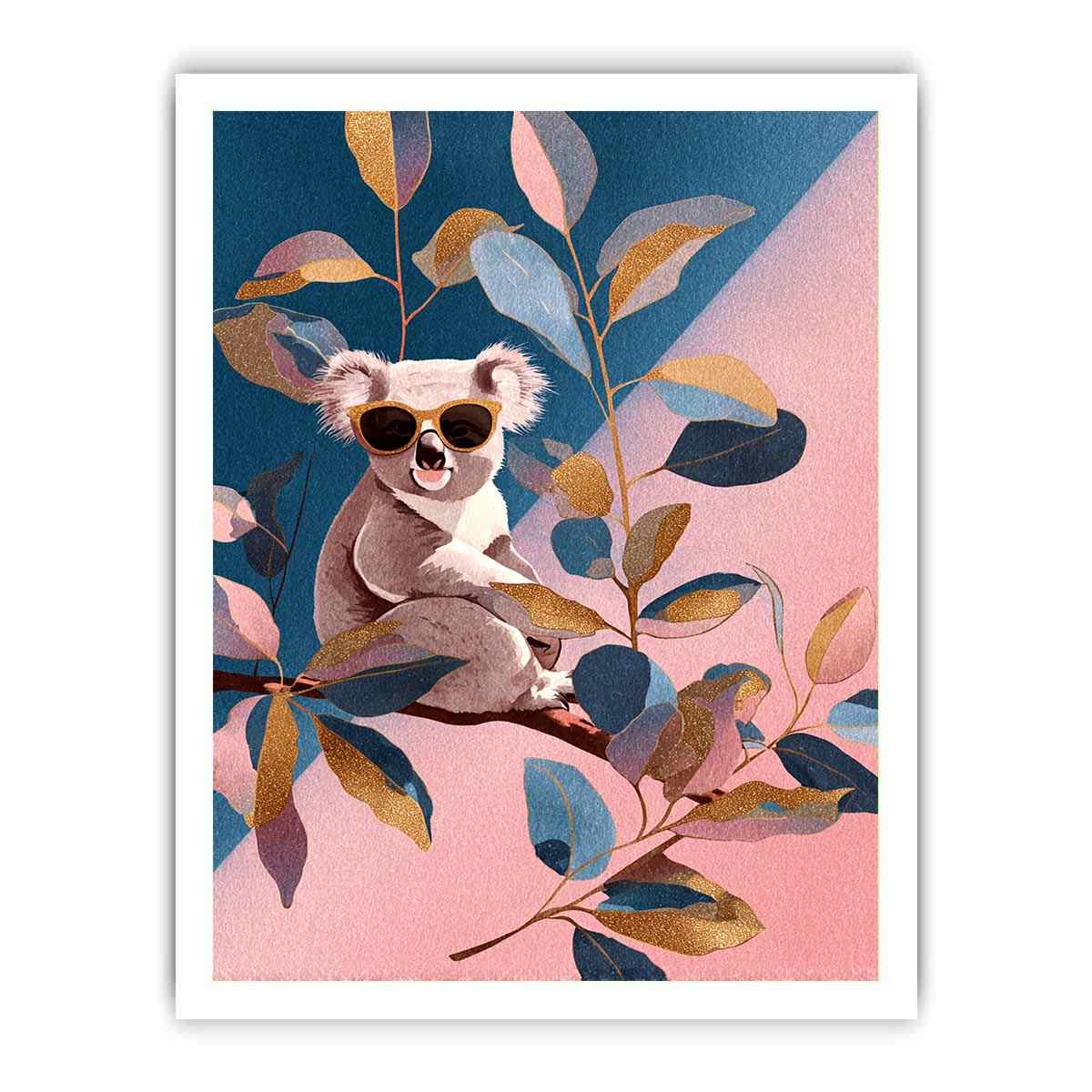 Cute koala illustration canvas art with sunglasses for kids room decor.