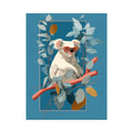 Cool koala illustration canvas art with eucalyptus leaves for kids room decor.