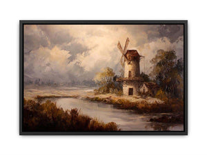 Rustic windmill landscape canvas art for farmhouse living room decor.