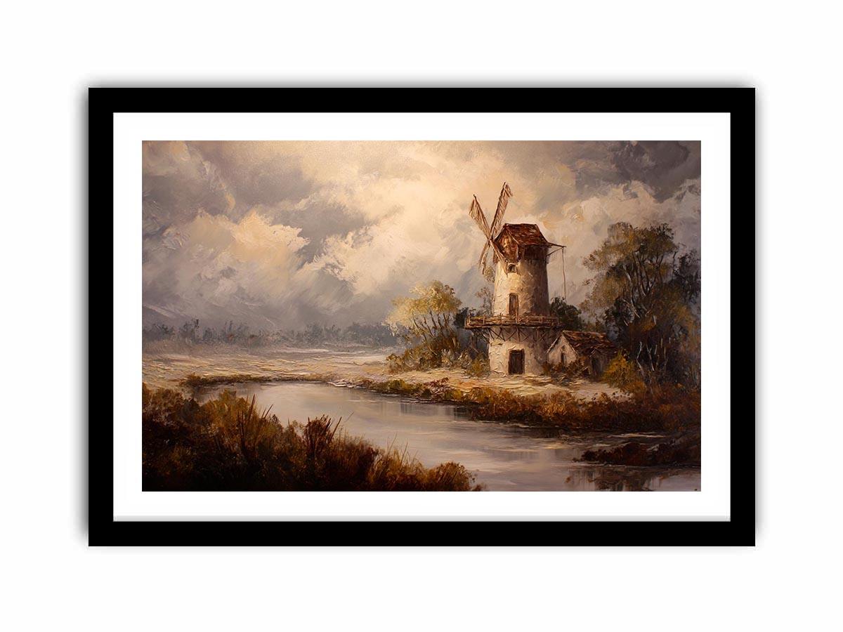 Rustic windmill landscape canvas art for farmhouse living room decor.