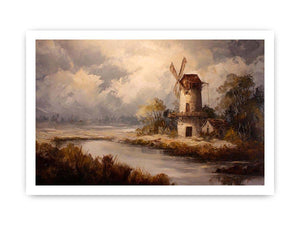 Rustic windmill landscape canvas art for farmhouse living room decor.