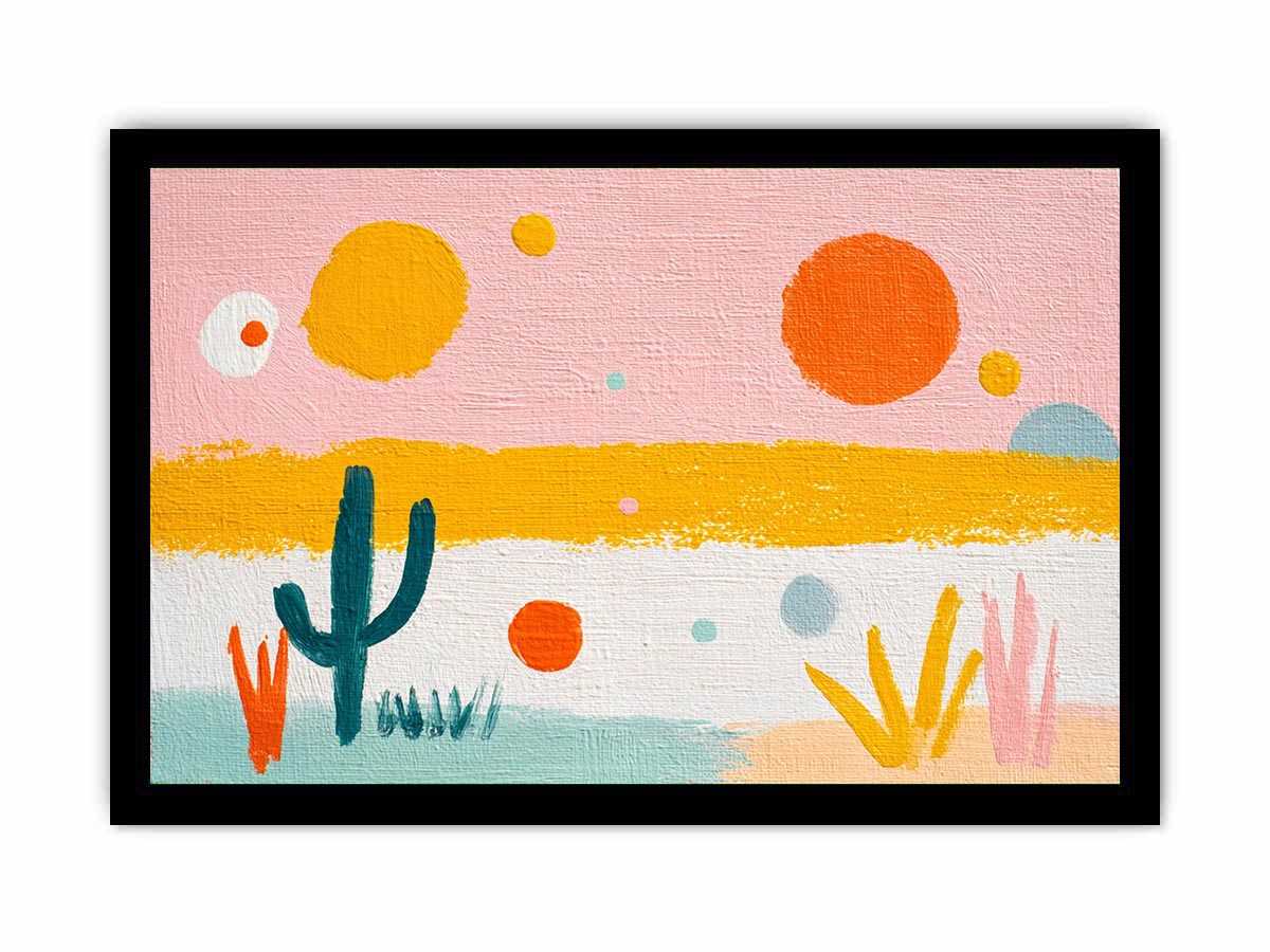 Playful abstract cactus canvas art for colorful kids room decor.