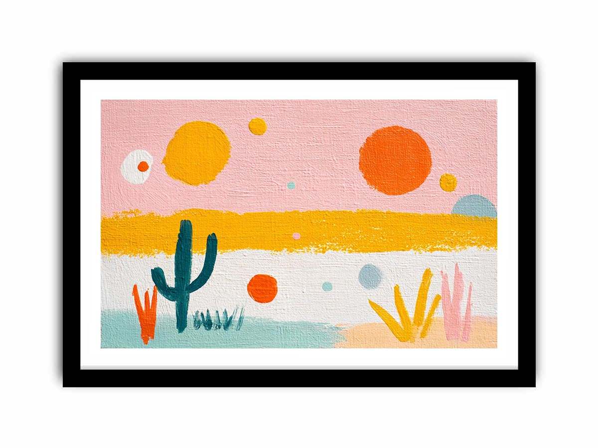 Playful abstract cactus canvas art for colorful kids room decor.