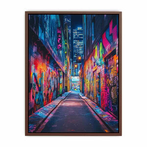 Neon graffiti alley wall art for modern loft office and urban decor.