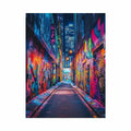 Neon graffiti alley wall art for modern loft office and urban decor.