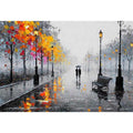 romantic rainy street couple painting autumn lights canvas wall art modern impressionist