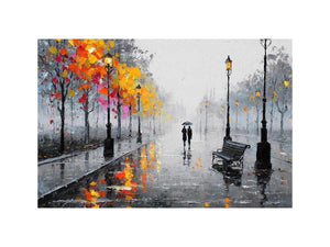 romantic rainy street couple painting autumn lights canvas wall art modern impressionist