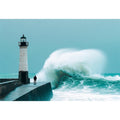 Coastal lighthouse wave photography wall art for modern office decor.
