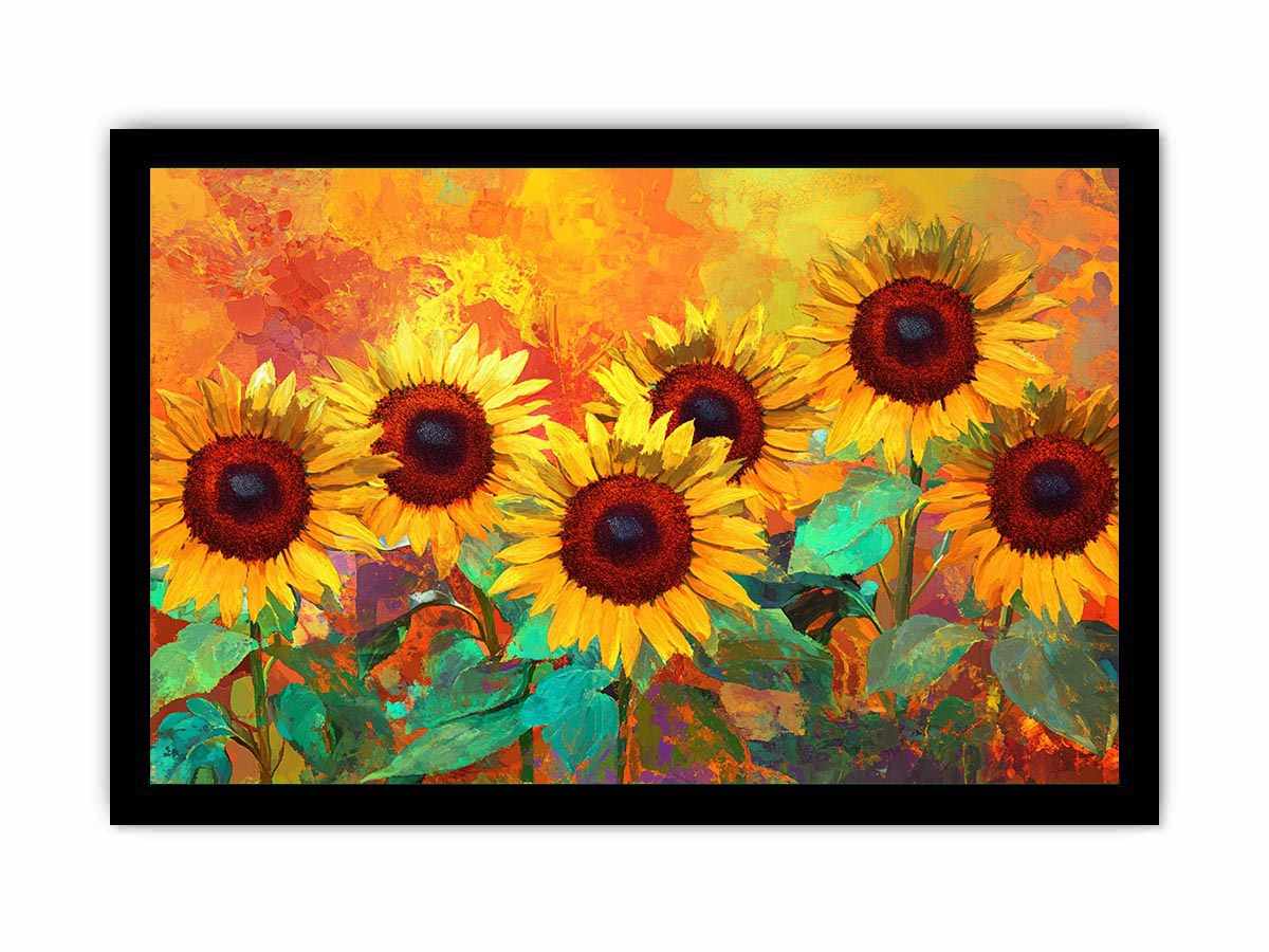 sunflower field canvas art with warm orange tones for living room decor.