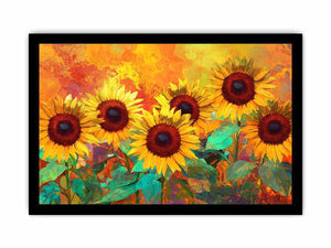 sunflower field canvas art with warm orange tones for living room decor.