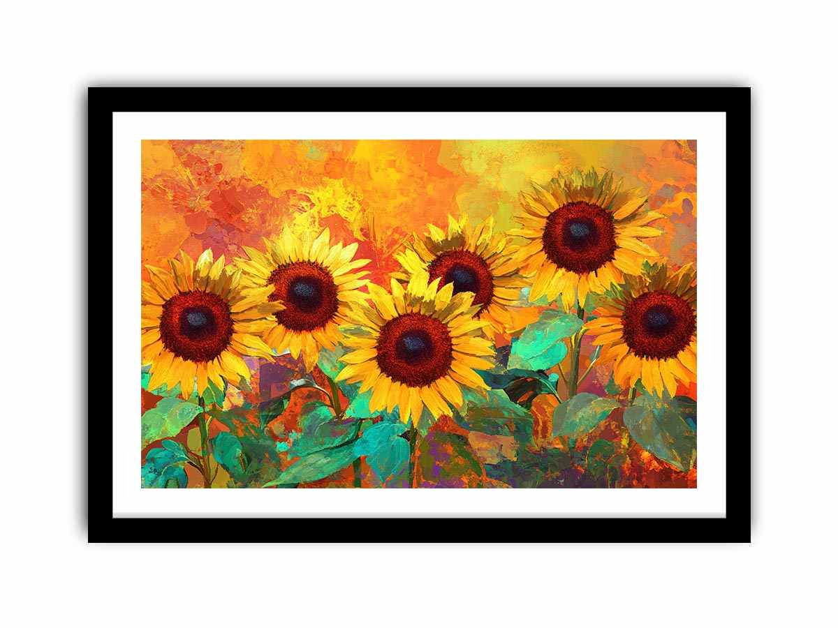 sunflower field canvas art with warm orange tones for living room decor.