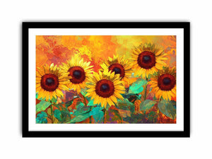 sunflower field canvas art with warm orange tones for living room decor.