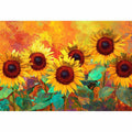 sunflower field canvas art with warm orange tones for living room decor.