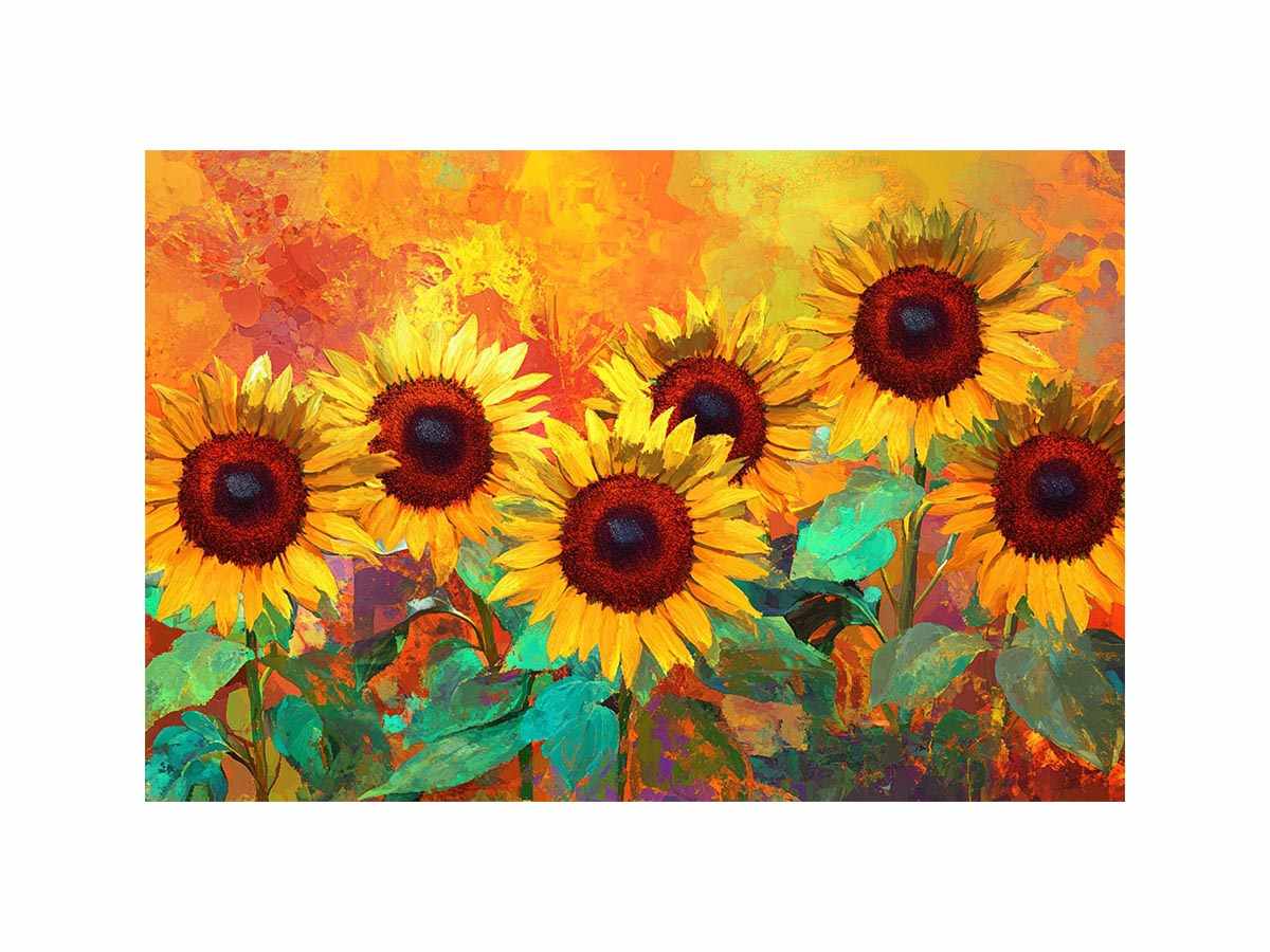 sunflower field canvas art with warm orange tones for living room decor.