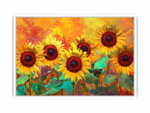 sunflower field canvas art with warm orange tones for living room decor.