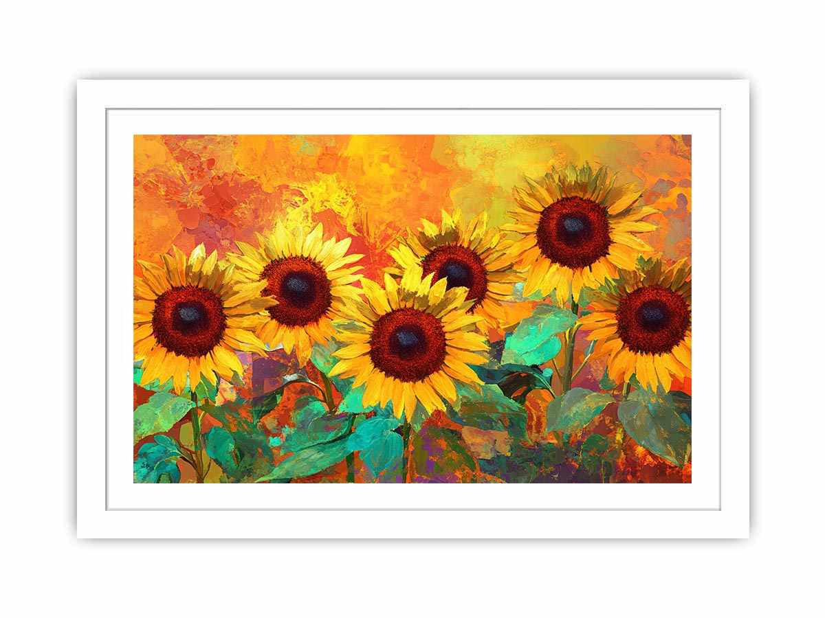 sunflower field canvas art with warm orange tones for living room decor.