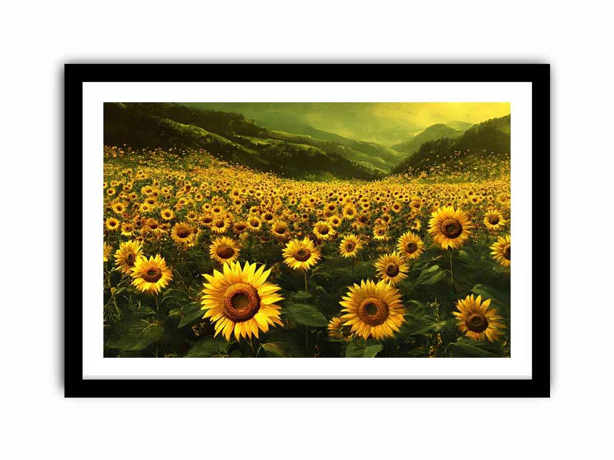 sunflower valley landscape canvas art for a calm modern living room.
