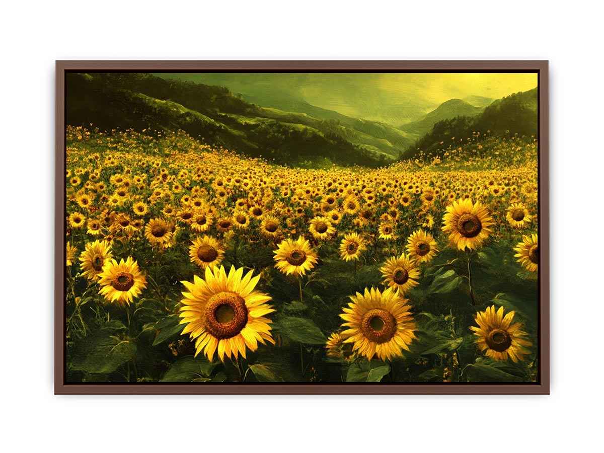sunflower valley landscape canvas art for a calm modern living room.