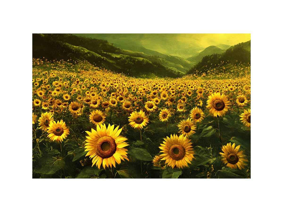 sunflower valley landscape canvas art for a calm modern living room.