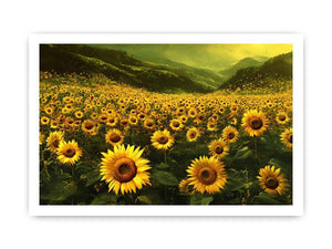 sunflower valley landscape canvas art for a calm modern living room.