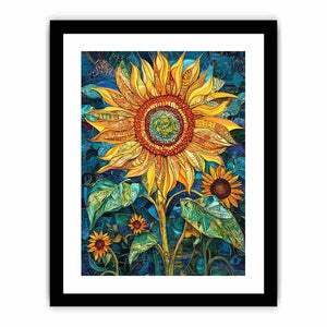Large sunflower mosaic canvas art in yellow and teal for modern room decor.