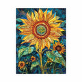 Large sunflower mosaic canvas art in yellow and teal for modern room decor.