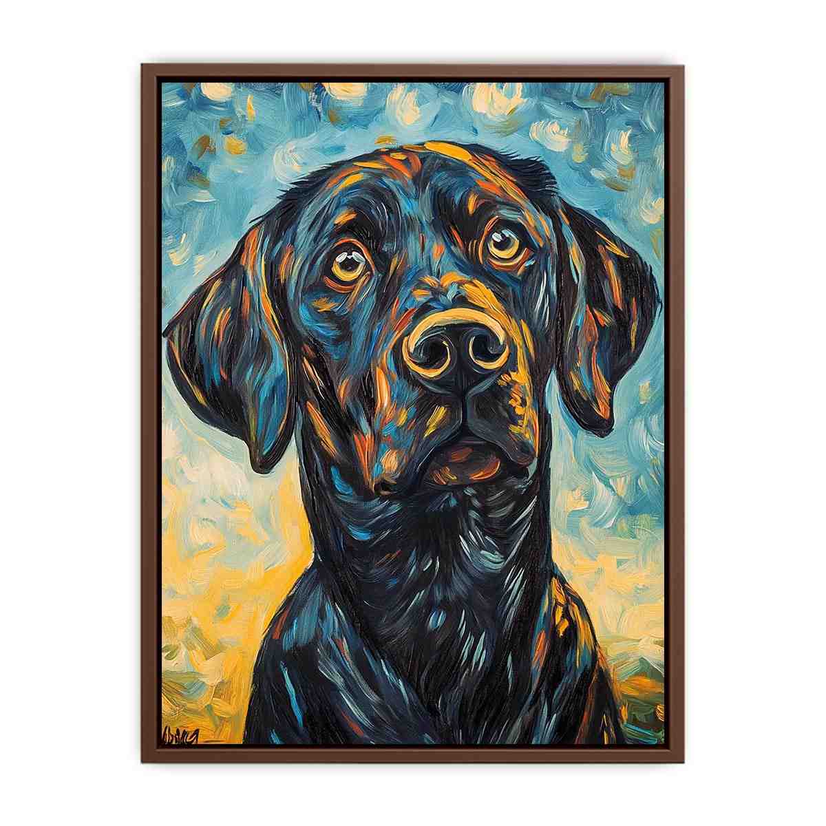 Black Labrador expressionist canvas art for modern living room decor.