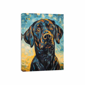 Black Labrador expressionist canvas art for modern living room decor.