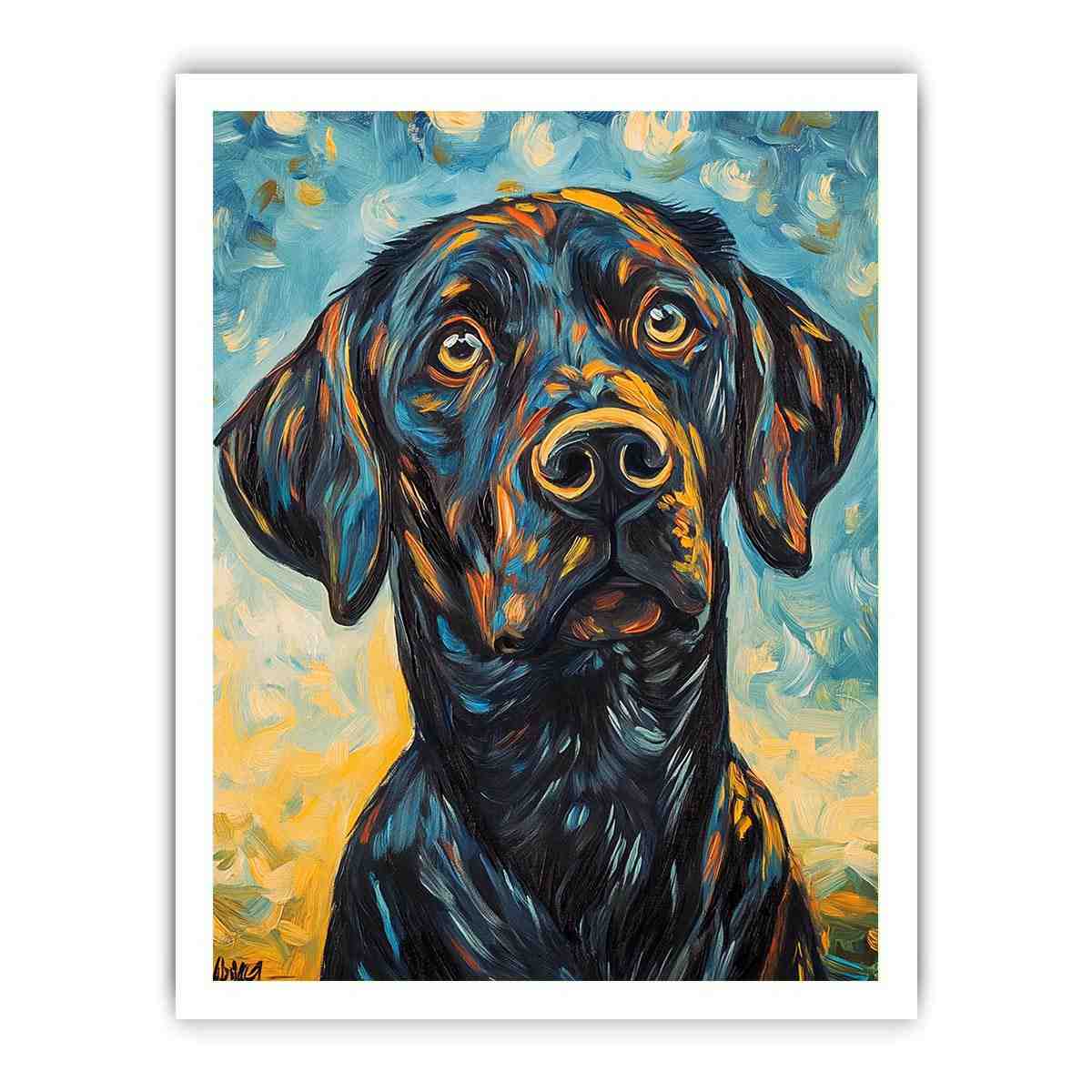Black Labrador expressionist canvas art for modern living room decor.