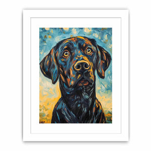 Black Labrador expressionist canvas art for modern living room decor.