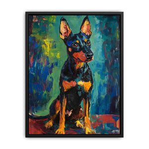 Small black dog expressionist canvas art for modern entryway decor.