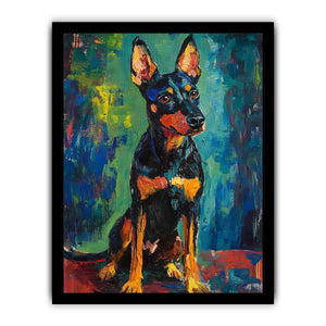 Small black dog expressionist canvas art for modern entryway decor.