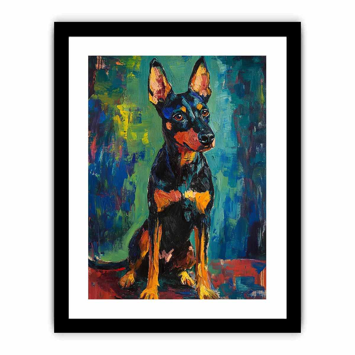 Small black dog expressionist canvas art for modern entryway decor.