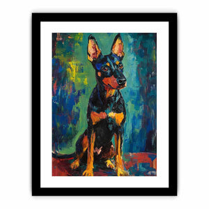 Small black dog expressionist canvas art for modern entryway decor.