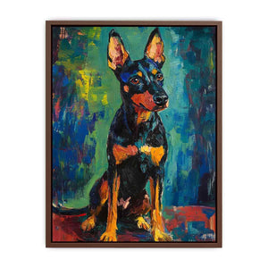 Small black dog expressionist canvas art for modern entryway decor.