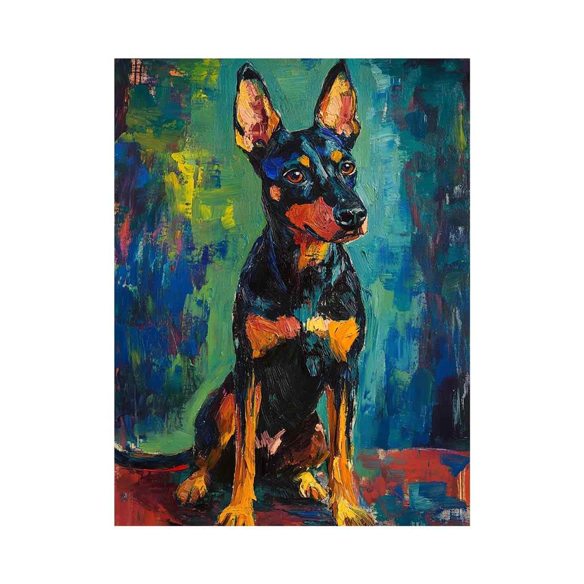 Small black dog expressionist canvas art for modern entryway decor.