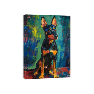 Small black dog expressionist canvas art for modern entryway decor.